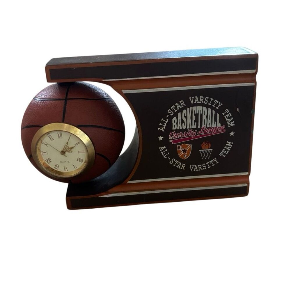 VTG Basketball Desk Clock Award Plaque Varsity Trophy Decor 6x4" - Needs Batt